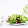 Strategies for Hunger on HCG Phase 2 Salad, fork and water with mint