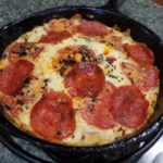 Pepperoni Pizza Frittata Recipe for HCG Phase 3 in cast iron skillet